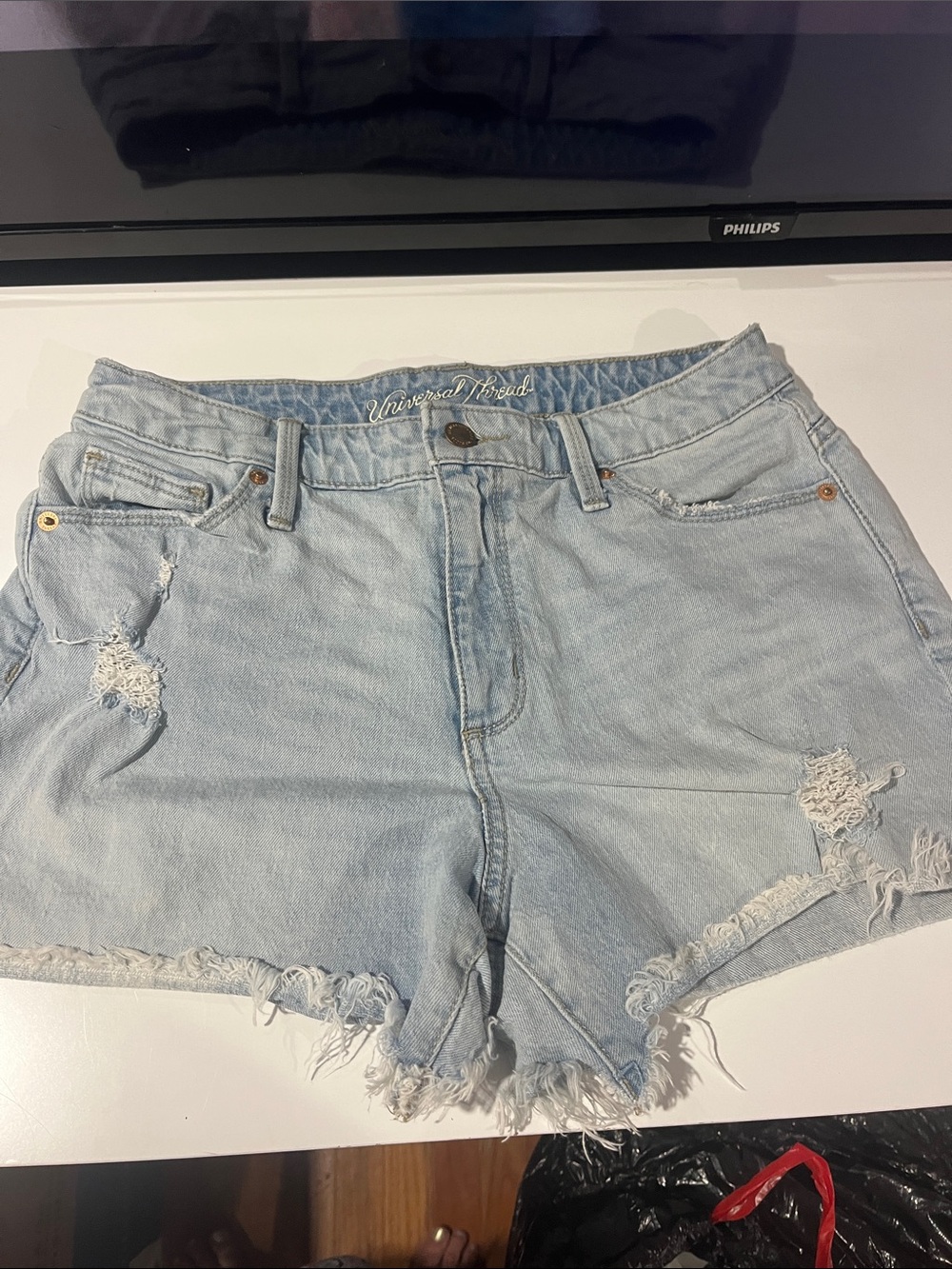 Universal Thread Light Blue Distressed High-Rise Denim Shorts